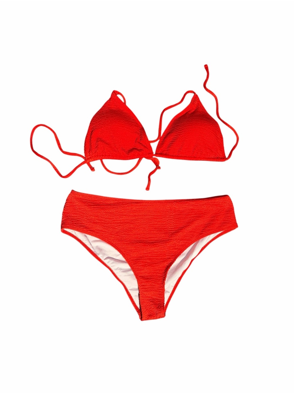 Plus Size Red Textured Bikini Set Size 3X Triangle Top High Waist Bottom